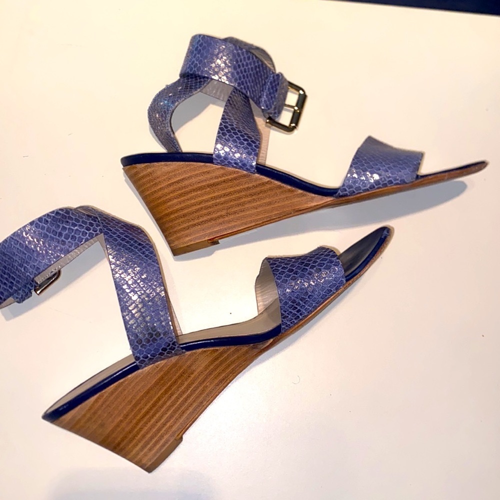 AGL Blue Snake Embossed Leather Wedge Sandals 40
